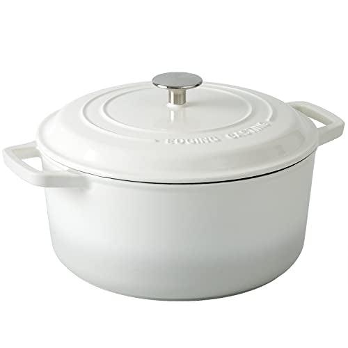 EDGING CASTING Enameled Cast Iron Dutch Oven Pot with Lid, 7.5-Quart, Round Dutch Ovens, Dual Handle, for Bread Baking, Bread Oven, Oven Safe up to 500°F, White - CookCave