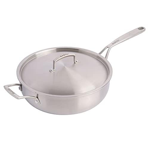 Babish Tri-Ply Stainless Steel Professional Grade Saute Pan w/Lid, 5-Quart - CookCave