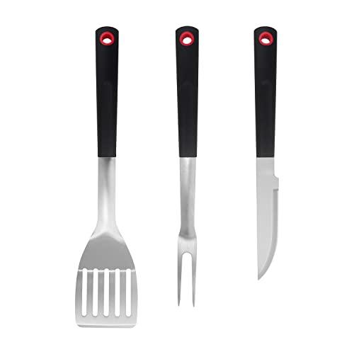 HomeEase 3 Piece Grill Set BBQ Accessories - Metal Spatula, Fork, Knife Utensils - Heavy Duty Stainless Steel Barbecue Grill Utensils for Outdoor Grill - CookCave