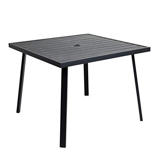 C-Hopetree Outdoor Dining Table with Umbrella Hole for Outside Patio, Metal, Square, Black - CookCave