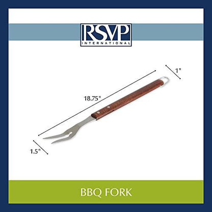 RSVP International Endurance (BQ-FRK) BBQ Grill Fork, 17.25" | Long Handle Keeps Hands Safe from Fire | Made from Stainless Steel & Rosewood - CookCave