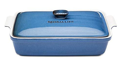 ROSSALLINI Stoneware Casserole Dish Bakeware Set with Lid, Covered Rectangular Dinnerware, Extra Large 4.23 Quart, 13 by 9 Inch, Blu Indaco [Reactive Blue] - CookCave