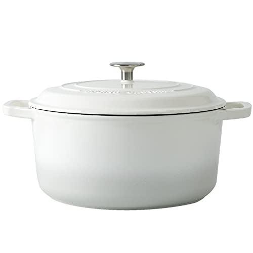 EDGING CASTING Enameled Cast Iron Dutch Oven Pot with Lid, 7.5-Quart, Round Dutch Ovens, Dual Handle, for Bread Baking, Bread Oven, Oven Safe up to 500°F, White - CookCave