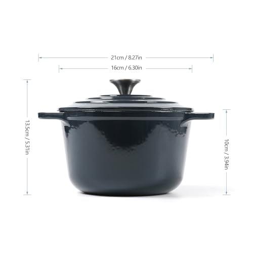 HAWOK Enameled Cast Iron Dutch Oven with Lid, 1.5 Quart Deep Round Dutch Oven with Dual Handles, Navy Blue - CookCave