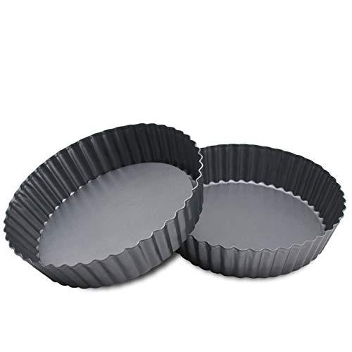 2 Pack(9.5 Inch) Round High-Sided Tart Pan with Removable Loose Bottom, Deep-Dish Pie Non-stick Carbon Steel Quiche Pan - CookCave