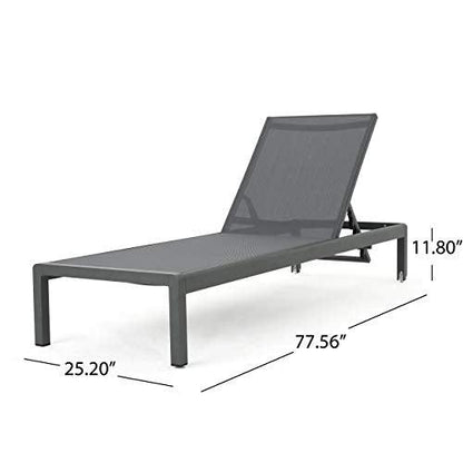 Christopher Knight Home Cape Coral Outdoor Aluminum Chaise Lounge with Mesh Seat, Grey / Dark Grey - CookCave