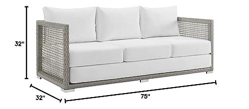 Modway Aura Outdoor Patio Wicker Rattan, Sofa, Gray White - CookCave