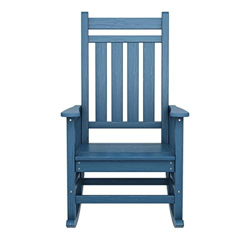 SERWALL Oversized Rocking Chair, Outdoor Rocking Chair for Adults, All Weather Resistant Porch Rocker for Lawn Garden, Blue - CookCave