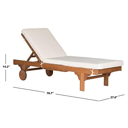 SAFAVIEH Outdoor Collection Newport Natural/ Beige Cushion Built-in Side Table Adjustable Chaise Lounge Chair - CookCave