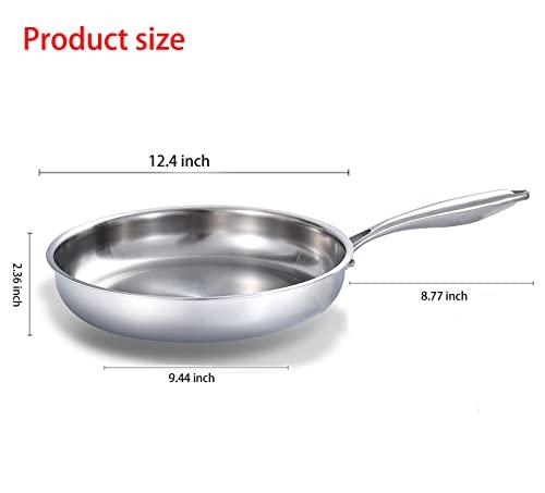DELARLO Whole body Tri-Ply Stainless Steel 12inch Frying Pan, Oven safe induction skillet,pots and pans set,Suitable for All Stove (Detachable Handle) - CookCave