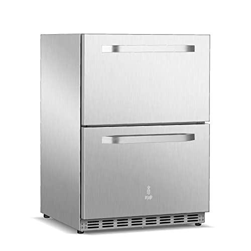 ICEJUNGLE Stainless Steel Refrigerator, Undercounter/Built-in 24" Refrigerators with 2 Drawer, Full Size Fridge for In/Outdoor Use, Premium Stainless Steel Fridge with Advanced Cooling System - CookCave
