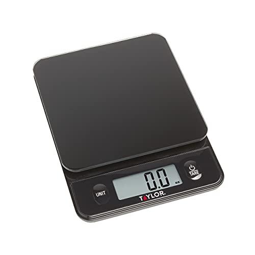 Taylor Glass Top Food Scale with Touch Control Buttons, 11 lb Capacity, Black - CookCave