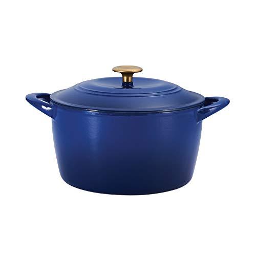 Tramontina Covered Tall Round Dutch Oven Enameled Cast Iron 7 Qt (Classic Blue Gold Knob) - 80131/359DS - CookCave