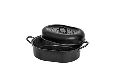 Granite Stone Oval Roaster Pan, Small 16” Ultra Nonstick Roasting Pan with Lid, Grooved Bottom for Basting, Broiler Pan for Oven, Dishwasher Safe, Up to 7lb Poultry/Roast, Serves 1-5, PFOA Free - CookCave