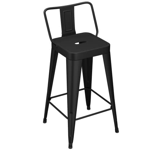 SHINEBOOM Metal Bar Stools Set of 4 Barstools Indoor/Outdoor Matte Black Counter Height Bar Stools Bar Chairs, Bar Stools with Back 24" Bar Stools Counter Height for Kitchen Island Dining Room - CookCave