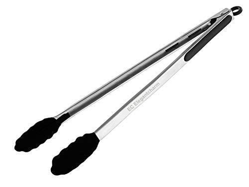 17" Kitchen Tongs Bbq Tongs with Silicone Tips, High Heat Resistant Grill Tongs Stainless Steel Food Rubber Tongs - CookCave
