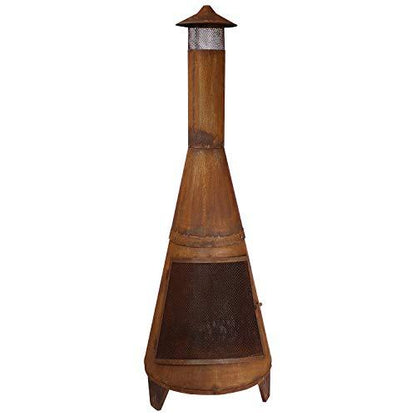 Sunnydaze 70-Inch Rustic Heavy-Duty Steel Chiminea with Rain Cap and Mesh Spark Screen - Rust Patina Finish - CookCave