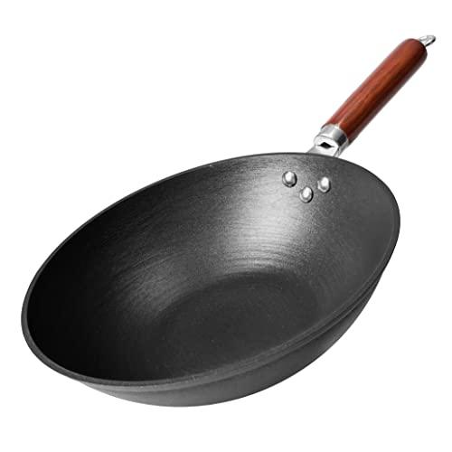 21st & Main Wok, Stir Fry Pan, Wooden Handle, 11 Inch, Lightweight Cast Iron, chef’s pan, pre-seasoned nonstick, for Chinese Japanese and other cooking - CookCave