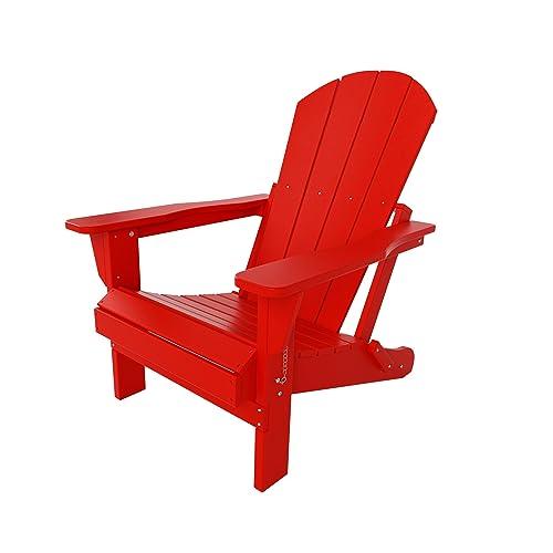 WO Home Furniture Adirondack Chair Lounger Outdoor Folding for Fire Pit, Beach, Balcony, Backyard, Lawn, Patio, Pool, Deck, Garden (Red) - CookCave