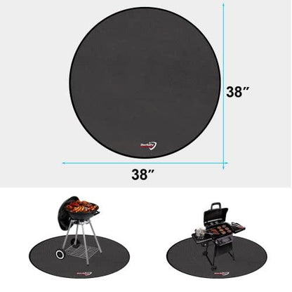 DocSafe 38" Round Under Grill Mat,4 Layers Fire Pit Mat Protect Mat,Fireproof Mat Fire Pit Pad for Deck Patio Grass Outdoor Wood Burning Fire Pit and BBQ Smoker,Portable Reusable and Waterproof,Black - CookCave