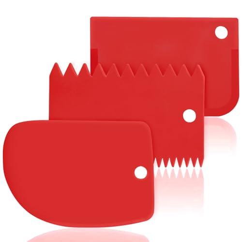 Cake Scraper Cake Decorating Comb - SURDOCA Cake Scraper Smoother, Flexible Plastic Dough Scraper For Bread Making,Reusable Pastry Pizza Dough Cutter Tool For Baking Cake Edge Stripe Decorating Red - CookCave