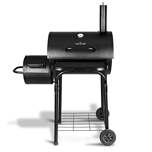 NutriChefKitchen Charcoal Grill Offset Smoker, Portable Stainless Steel Grill, Outdoor Camping BBQ and Barrel Smoker (Black) - CookCave