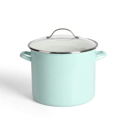 Martha Stewart Thayer 12-Quart Enamel On Steel Scratch Resistant Stock Pot w/Lid - Martha Blue - CookCave