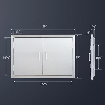 CO-Z Outdoor Kitchen Doors, 28" W x 19" H Weatherproof 304 Stainless Steel Built in BBQ Double Access Door for Outside Kitchen Commercial Grilling Station Barbeque Oven Island Storage Cabinet Door - CookCave