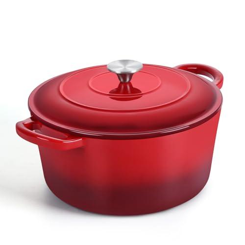 TeamFar 6QT Dutch Oven with Lid, Enameled Cast Iron Dutch Oven Nonstick Stock Pot for Cooking, Stewing, Braising, Roasting, Healthy & Heavy Duty, Double Handles & Sealed Cover, Easy to Clean - Red - CookCave