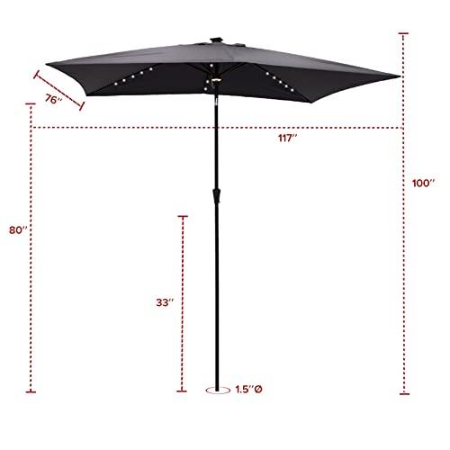 FLAME&SHADE 6.5 x 10 ft Rectangular Solar Powered Outdoor Market Patio Table Umbrella with LED Lights and Tilt, Anthracite - CookCave