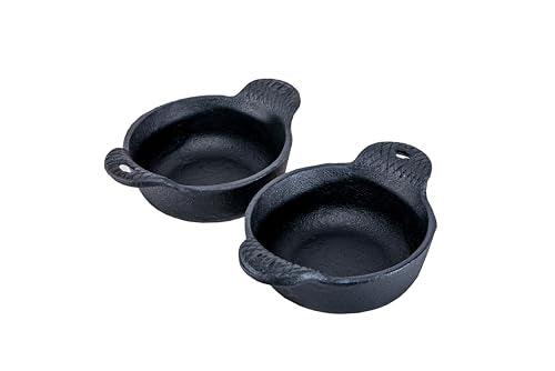 Cast Iron Ramekin Bakeware Bowl Set of 2 by Carver's Olde Iron, 4 1/2" x 1 1/2", 12 Oz Capacity - CookCave