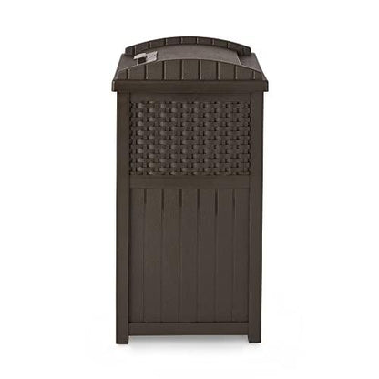 Suncast 33 Gallon Hideaway Can Resin Outdoor Trash with Lid Use in Backyard, Deck, or Patio, 33-Gallon, Brown - CookCave