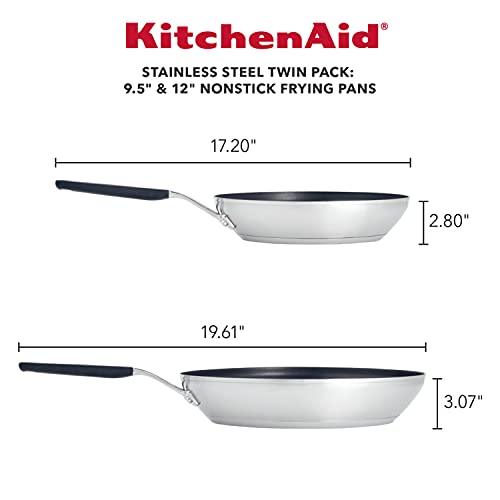 KitchenAid Nonstick Frying Pans/Skillet Set, 2 Piece, Brushed Stainless Steel - CookCave