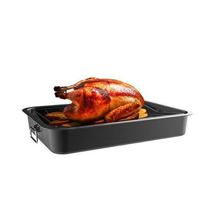 Roasting Pan with Angled Rack-Nonstick Oven Roaster and Removable Tray-Drain Fat and Grease for Healthier Cooking-Kitchen Cookware by Classic Cuisine - CookCave