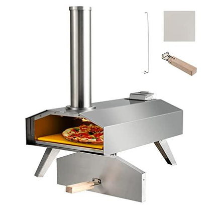 Giantex Outdoor Pizza Oven with 12'' Pizza Stone, Foldable Legs, Portable Stainless Steel Pizza Maker for Outside, Wood Pellet Fired Pizza Oven for Camping Picnic Backyard Family Gathering - CookCave