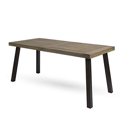 Christopher Knight Home Della Outdoor Acacia Wood Dining Table with Metal Legs, Grey Finish / Rustic Metal - CookCave