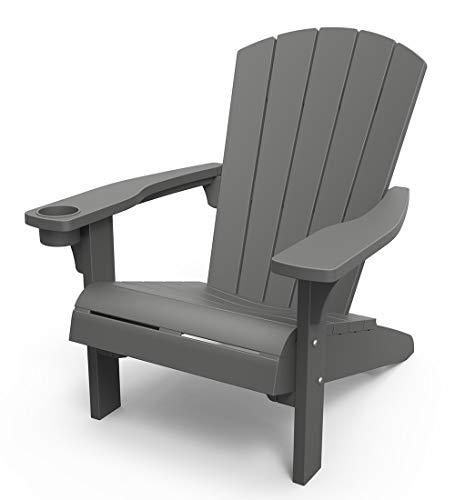 Keter Alpine Adirondack Resin Outdoor Furniture Patio Chairs with Cup Holder-Perfect for Beach, Pool, and Fire Pit Seating, Grey - CookCave