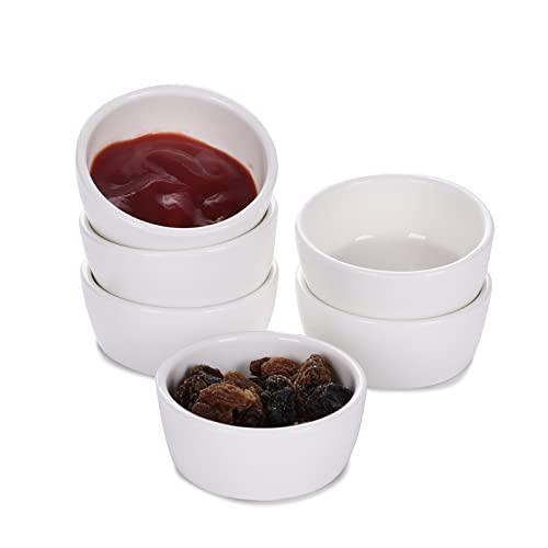 HAOTOP Mini Porcelain Ramekins 1.5 oz Set of 6,Small Ceramics Souffle Dish 30ml White - CookCave