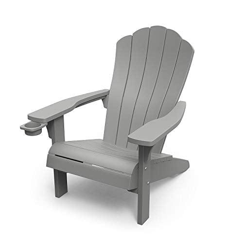 Keter Outdoor Patio Garden Deck Furniture Resin Adirondack Chair with Built-in Cup Holder (Grey) - CookCave