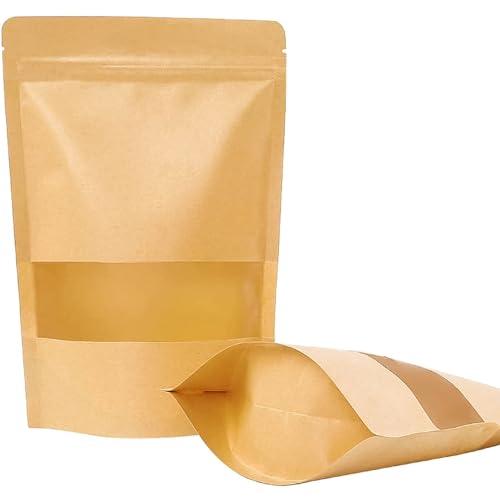 Moretoes 72pcs Stand Up Pouches, Kraft Paper Bags with Window, 3.5 ×5.5 Inches Coffee Bags, Brown Resealable Bags, Ziplock Stand Up Bags for Home or Business, Sealable Bags for Packaging - CookCave