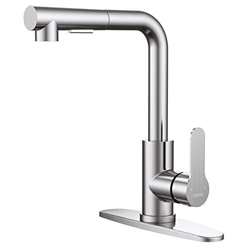 Kitchen Faucets, Brushed Nickel Kitchen Faucet with Pull Down Sprayer and Deck Plate, Stainless Steel Commercial Utility Kitchen Faucets for Sink 3 Hole for Bar Rv Camper Laundry Outdoor Farmhouse - CookCave