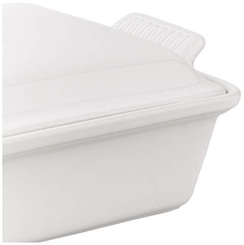 Le Creuset Stoneware Heritage Covered Rectangular Casserole, 4 qt. (12" x 9"), White - CookCave