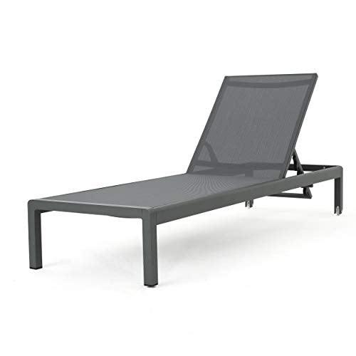 Christopher Knight Home Cape Coral Outdoor Aluminum Chaise Lounge with Mesh Seat, Grey / Dark Grey - CookCave