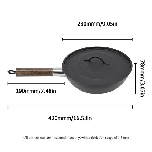 Polar Bear Non-Stick Cast Iron Wok Small Wok Pan with Iron Lid Wooden Handle Suitable for All Stoves, 9" Mini Wok - CookCave