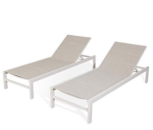 Ulaxfurniture Outdoor Lounge Chair, Aluminum Chaise Chair, Adjustable Lounger Recliner with Wheels and Padded Quick Dry Foam for Patio (2 x Chair, Beige) - CookCave