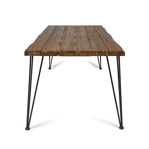 Christopher Knight Home Kama Patio Dining, Rectangular, 72", Acacia Wood Table Top, Rustic Iron Hairpin Legs, Teak Finish, Metal - CookCave