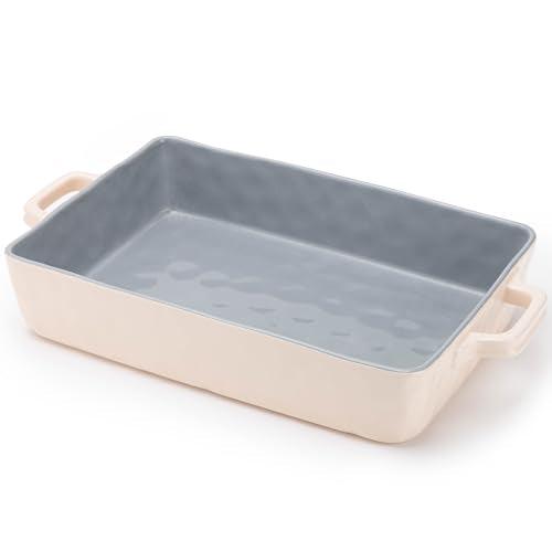 Fun elements Ceramic Baking Pan, 9 x 13 inch Rectangular Bakeware with Handles for Casserole Dishes, Cakes, Lasagna Plates, Parties and Everyday Use (Grey) - CookCave