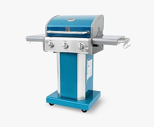 Kenmore 3-Burner Outdoor BBQ Grill | Liquid Propane Barbecue Gas Grill with Folding Sides, PG-A4030400LD-TL, Pedestal Grill with Wheels, 30000 BTU, Teal - CookCave