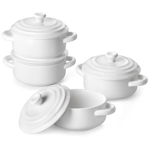 MALACASA Small Casserole Dish for Oven, 14 OZ Ceramic Mini Cocotte Set with Lid and Handle, White Ramekins Cocotte for Lasagna, Soufflé, and Soup, Microwave & Dishwasher Safe, Series BAKE.BAKE - CookCave