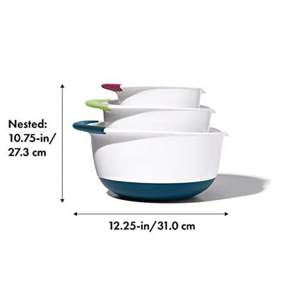OXO Plastic Good Grips 3-Piece Mixing Bowl Set with Red/Green/Blue Handles - CookCave